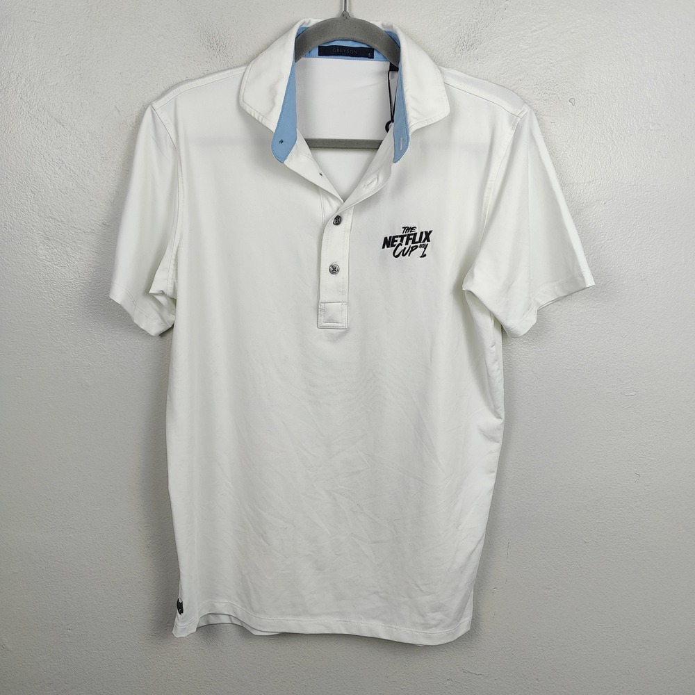 Greyson Tala Polo Shirt Mens Small Netflix Cup Arctic White Golf Lightweight NWT